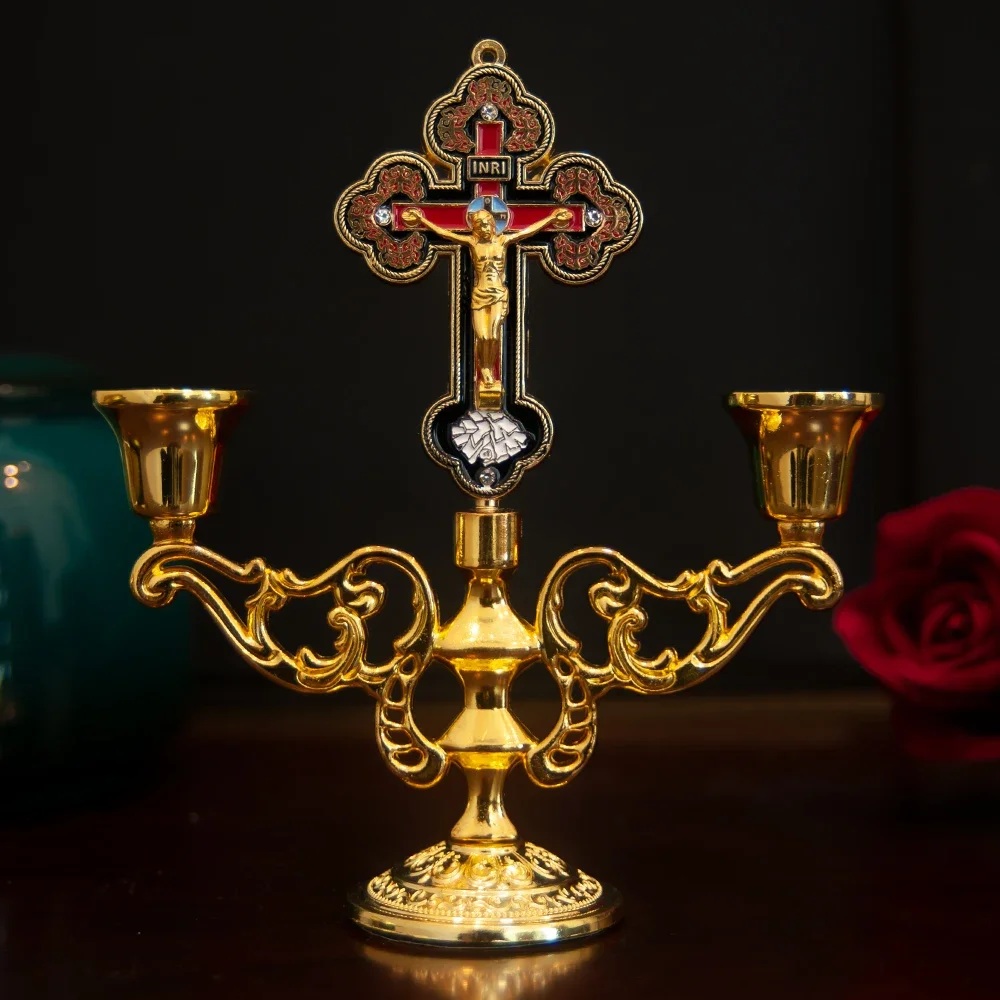 Unique Latest Eastern Orthodox Church Cross Decorative Candlestick with Ritual Cross and Incense Burner