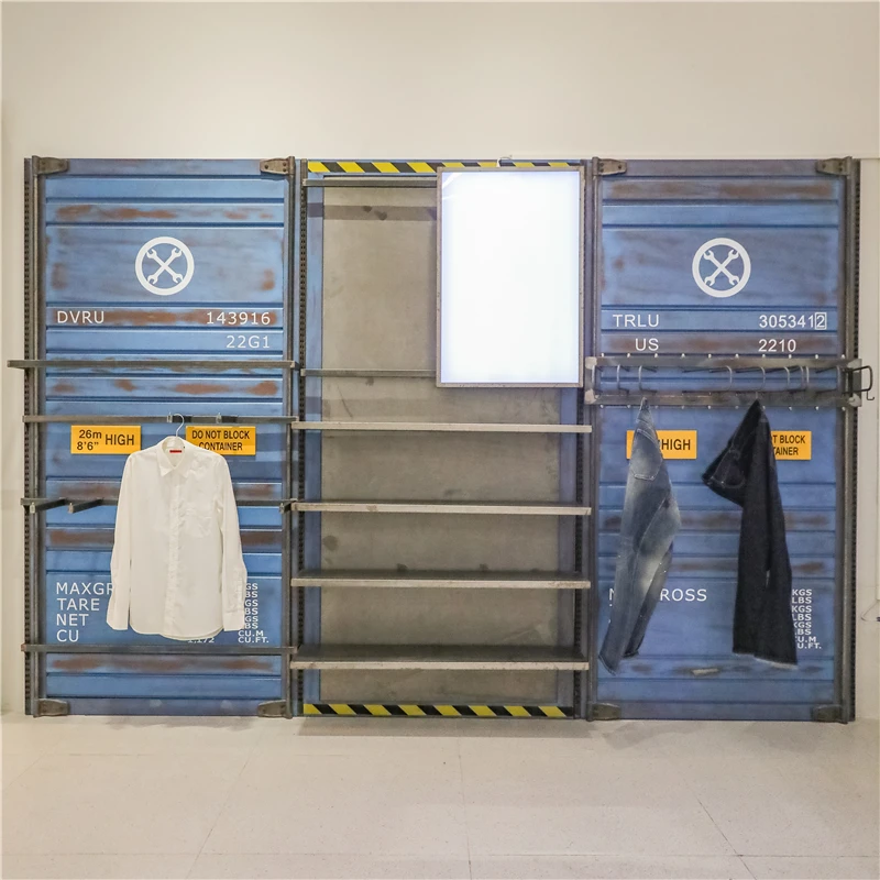 custom.Customized High End Factory Price Direct Selling Garment Wall Mounted Retro Style Jeans Display Racks