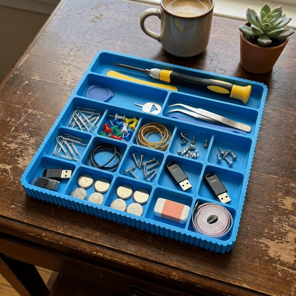 Durable Plastic 3D Printed Tray Multiple Compartments Sturdy Structure Electronic Parts Tray Smooth Surface Compact Size