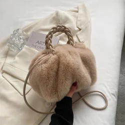 Borsa portatile da donna in peluche e nuvola morbida, borsa a tracolla con coulisse portatile Versatile di alta qualità, Cros temperamento tinta unita