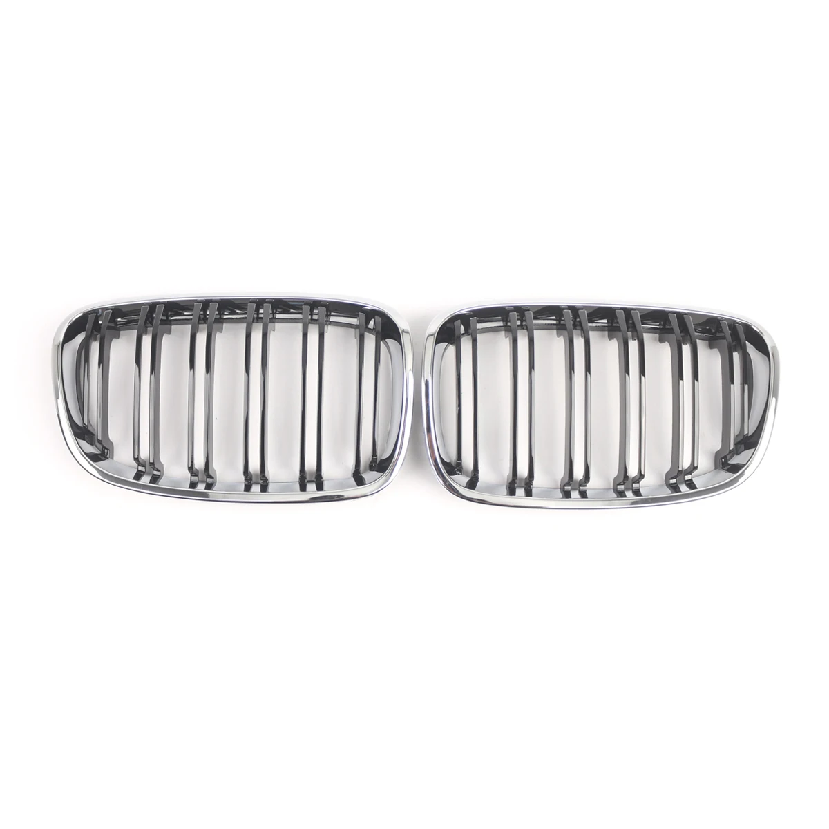 2x Gloss Black Dual‑Line Front Grille With Chrome Trim Frame Grille For BMW F20 F21 Pre-LCI 2011 - 2014 51137239022 51137239021