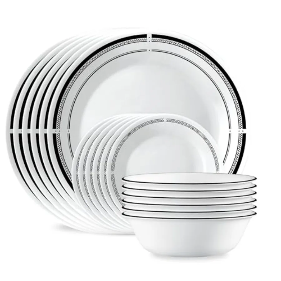 

Dinnerware set for 6 people: round plates and bowls in vitrelle triple-layer glass, white, lightweight, chip and scratch resist