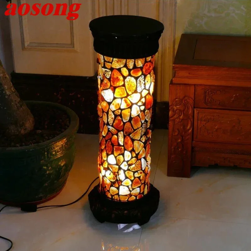 AOSONG Tiffany Roman Column Floor Lamp American Retro Living Room Bedroom Lamp Country  Stained Glass Decoration Floor Lamp