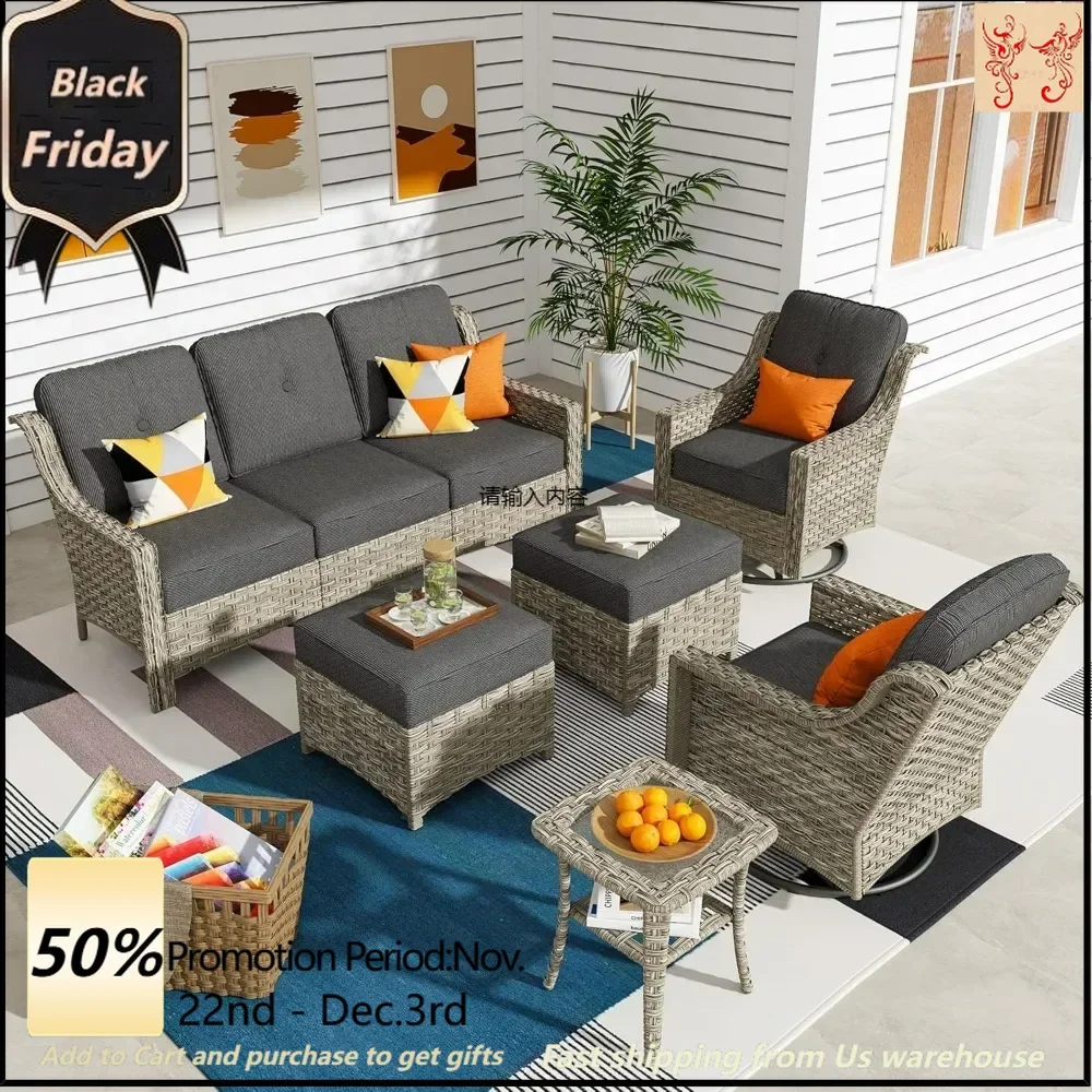 8 Pieces of Outdoor Patio Furniture, Rattan Covered Sofa Set, 2 Seater Sofa, Outdoor Terrace Balcony Backyard Pool Combo Set