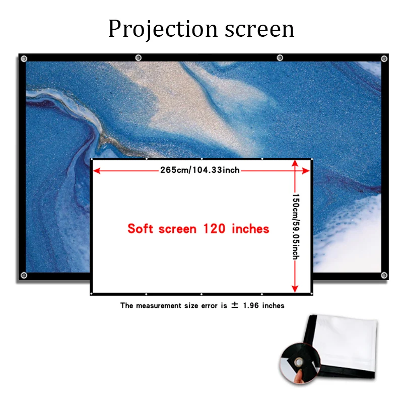 

120-дюймовый проекционный экран, подходящий для проекции на открытом воздухе и в помещении. Большой размер. Поддерживает проекцию высокой четкости.