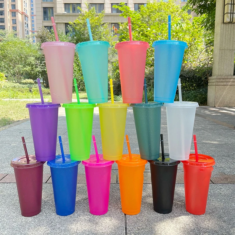 Straw Cup Drink Straw Mugs With Lid Plastic Tumbler Matte Coffe Bottle Cup Food Grade PP Plastic With Straw-Homeclub