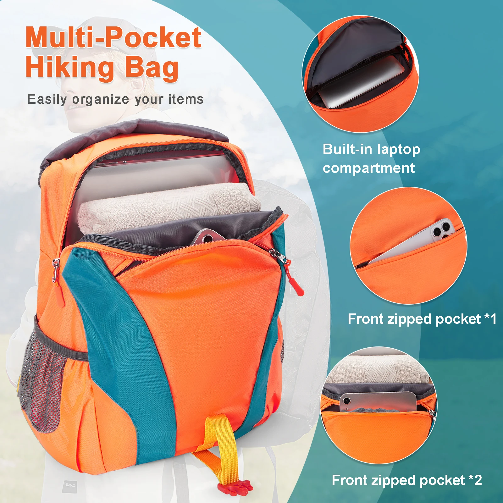 Mochila de caminhada leve ao ar livre para mulheres, mochila de equipamento de caminhada para homens, mochila de viagem de curta distância de grande capacidade