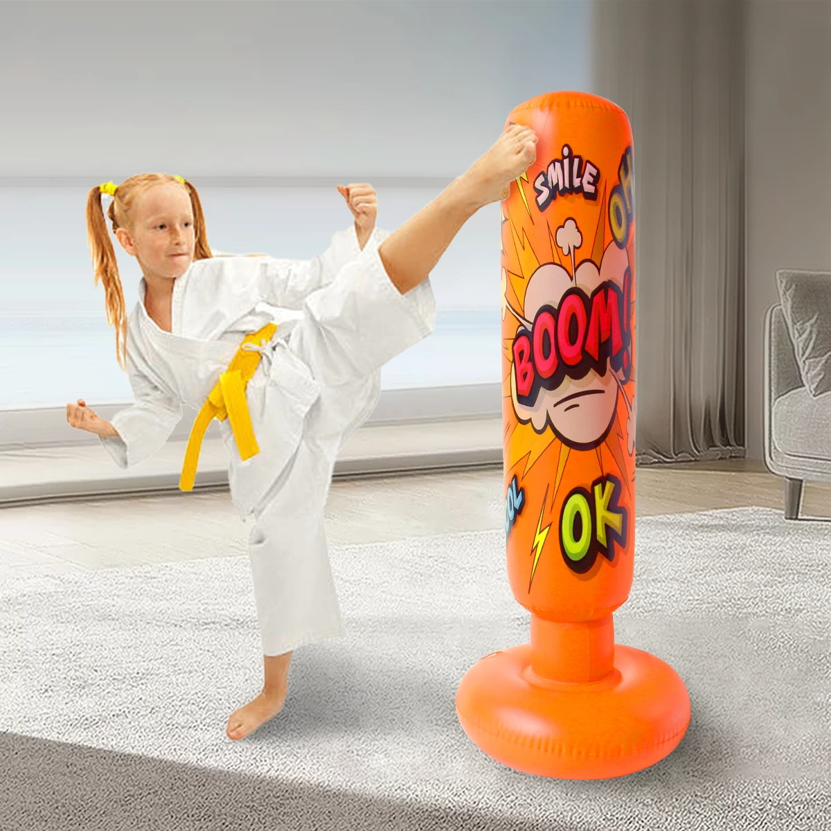 Inflatable Punching Bag for Kids, 120cm Free Standing Kung Fu Panda Kickboxing Bopper for Karate Taekwondo Children Boxing Bag