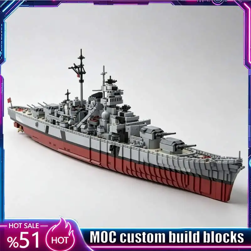 NEW 7164PCS Bismarck Battleship Navy Ship Model Custom Puzzle DIY Assembly Building Blocks Creative Display Collection Toy Gifts