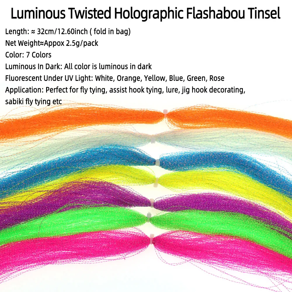 2g/Pack Luminous Twisted Holographic Flashabou Tinsel Crystal Flash Strands Streamer Jig Lures Sabiki Rig Making Material