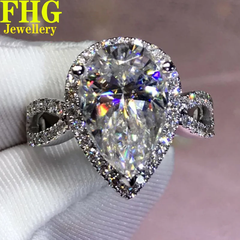 1 2 3 4 5 Carat Solid Au750 9K White Gold Ring DVVS1 Moissanite Diamonds Pear Shape Wedding Party Engagement Anniversa