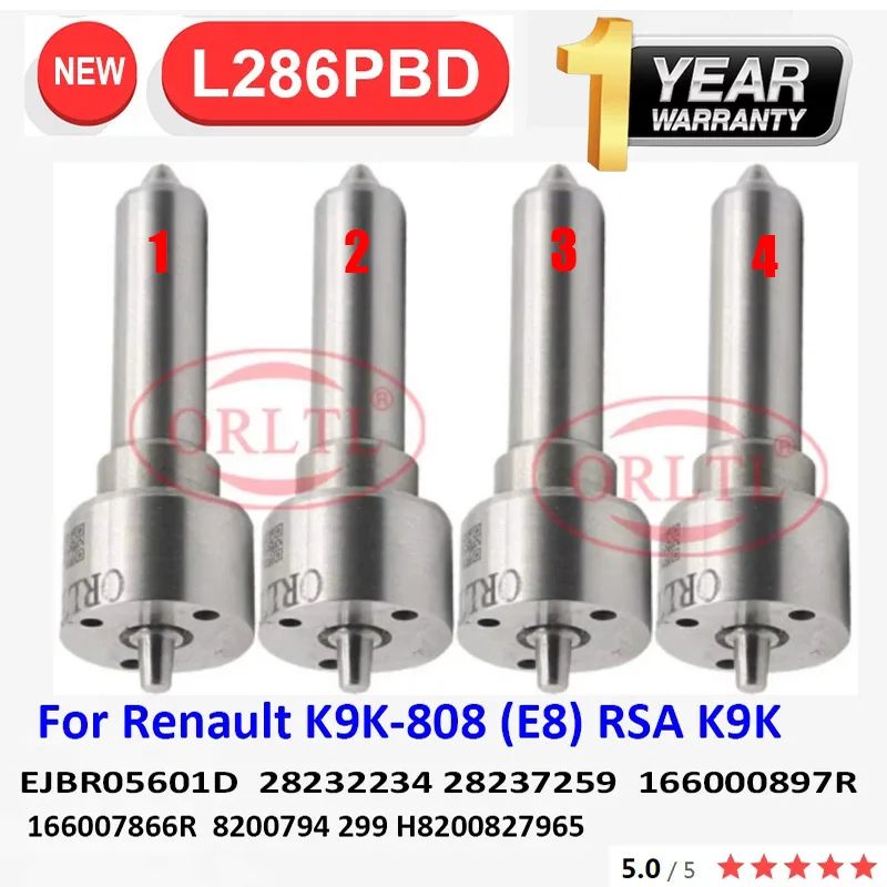 

4PCS L286PRD L286PBD New Diesel Injector Nozzle for Delphi Renault K9K-808 Injector EJBR05601D 28232234 28237259