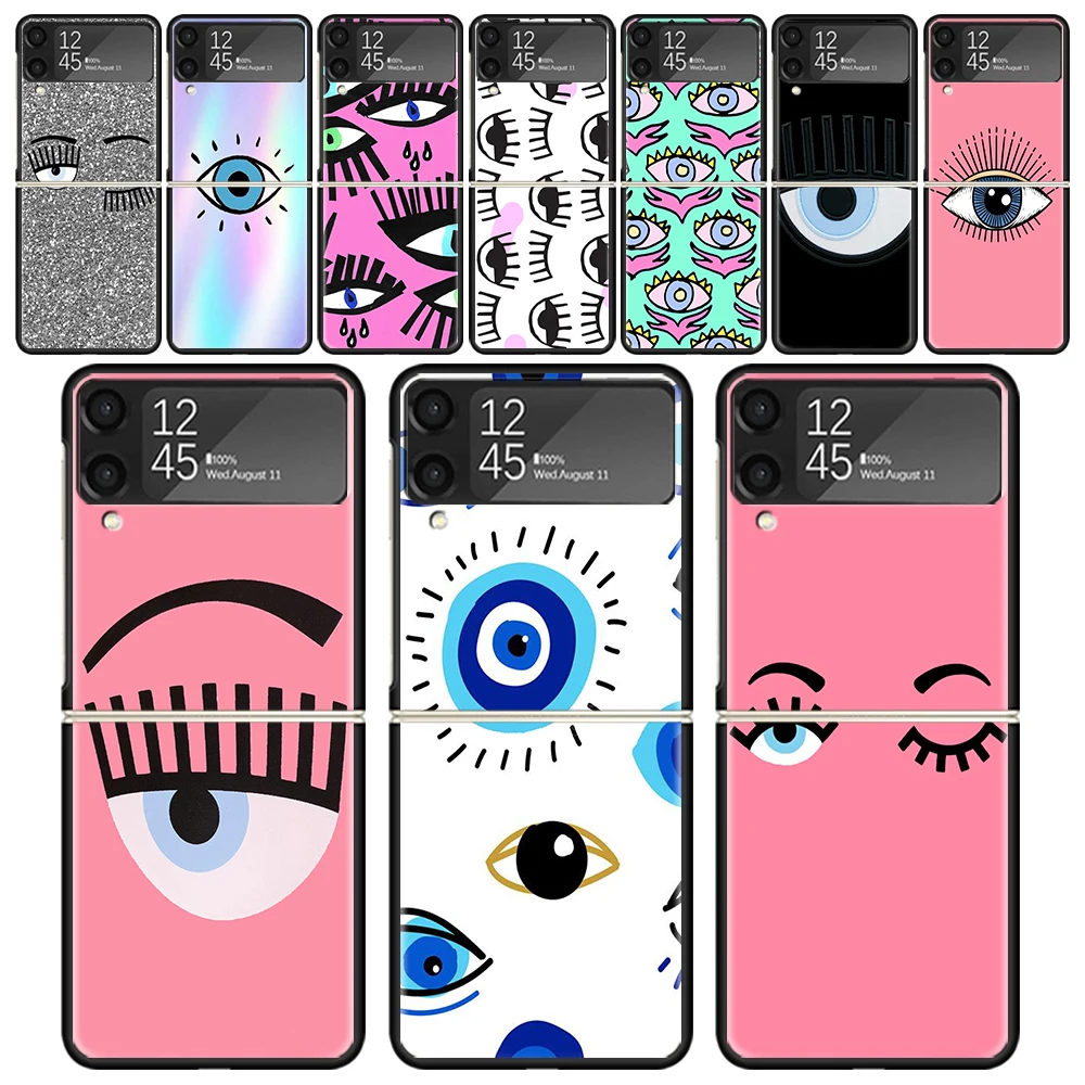 Ferragnies Eyes Chiara Shockproof Folding Mobile Hard Shell For Samsung Galaxy Z Flip 4 3 5G TPU Black Phone Case Flip4 Cover