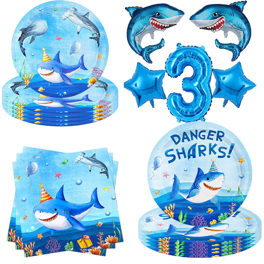 Hai-Geburtstagsparty-Dekoration Unterwasser-Thema Einweggeschirr Kinder Jungen Geburtstag Hai-Geburtstagsparty-Dekorationszubehör