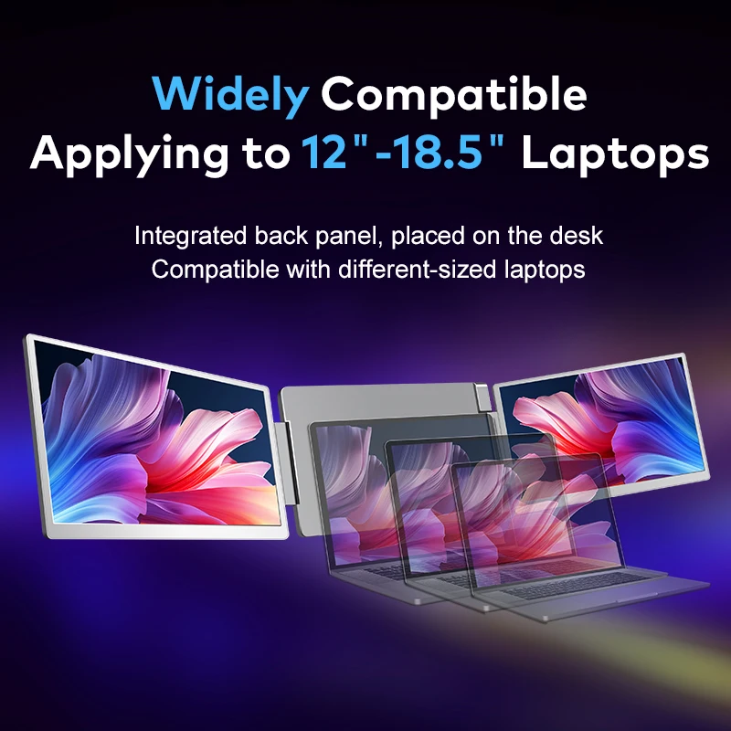 Dual Laptop Screen Extender USB-C Connection IPS Panel Monitor 2.5K Resolution 360 Rotation Flipping Design for Notebook