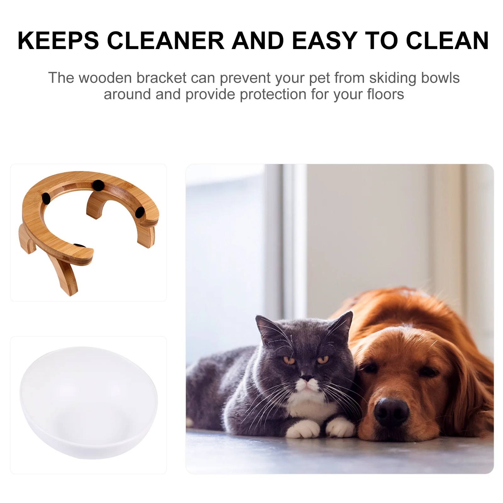 

1 Set Anti-Slip Food Elevated Wooden Feeder For Cats Dogs Prevents Spills Floor Protection Feeding Raised