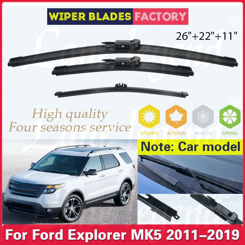 

For Ford Explorer MK5 2011 - 2019 Car Wiper Front Rear Wiper Blades Windshield Windscreen Window Rain Brush 2017 2018 26"22"11"