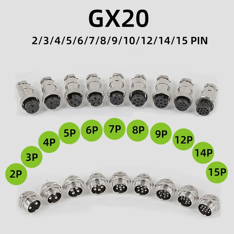 5/10/20Set GX20 2 3 4 5 6 7 8 9 10 12 14 15 Pin Docking Aviation Plug Socket Waterproof Circular Connector