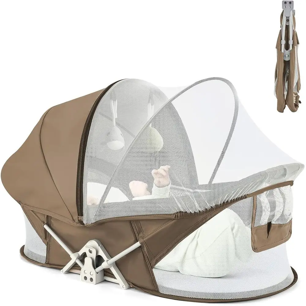 

Portable Baby Travel Bassinet with Mosquito Net and Sunshade, Lightweight & Washable (Brown)
