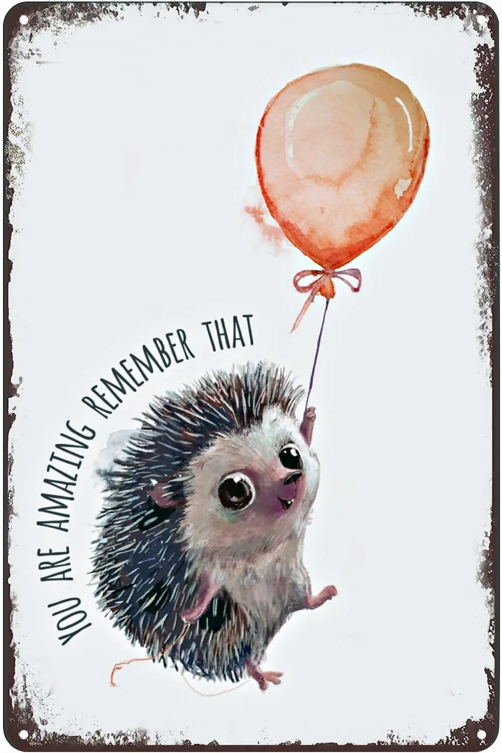 Cute Hedgehog Balloom Metal Poster Vintage Tin Sign Wall Art Decor Plaque for Home Bar Club Cafe Living Room Bedroom Garage Offi