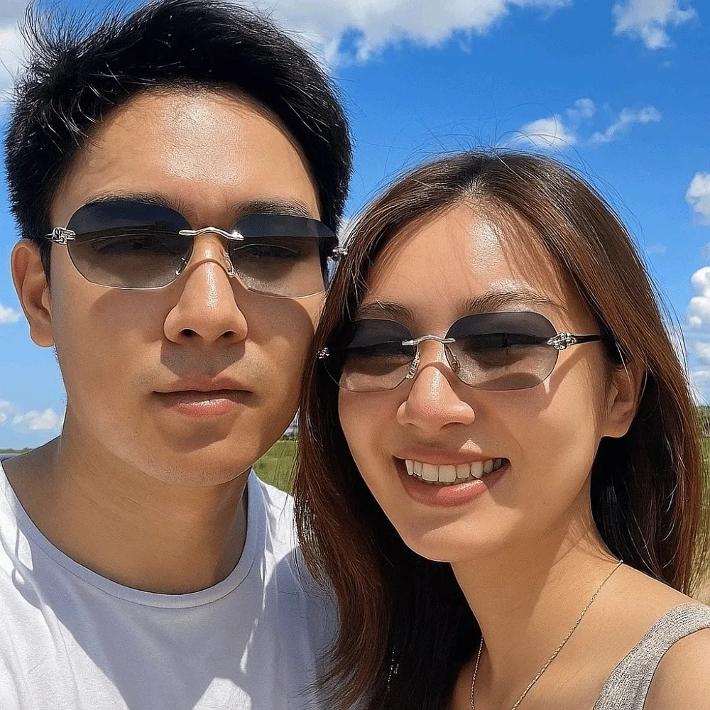 

Lightweight Rimless Oval Sunnies Alloy Decorative Men Polarized Sunglasses Waterproof PC Women Anti-UV Eyewear Party