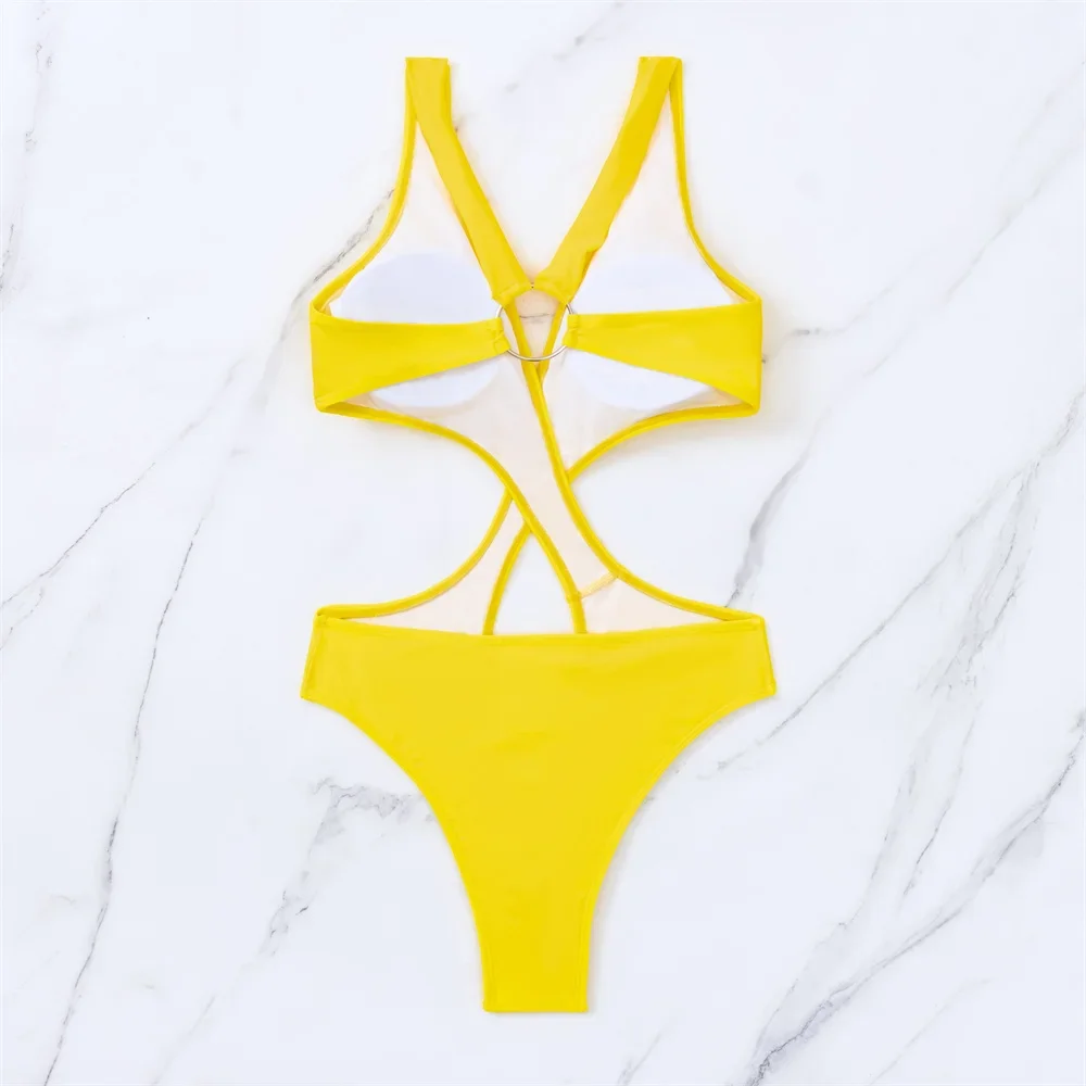 Sexy Rings Bandage Backless Bikini Deep-V Cut Out Swimsuit Extrem Monokini Y2K Swimwear Women One-Piece Beach Bath Suits Bikinis