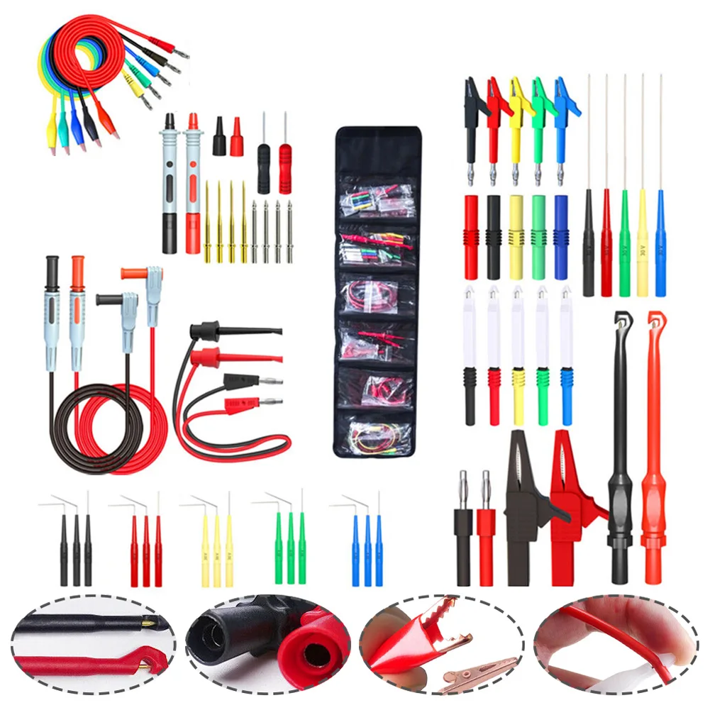 61PCS Multimeter Test Leads Kit With Back Probe Banana  Clip Wire Piercing For Electrical Automotive Diagnostics To