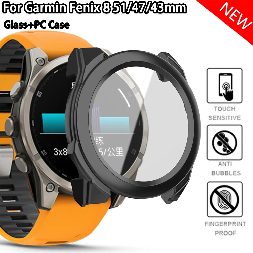 Glass+PC Case for Garmin Fenix 8 51mm 47mm 43mm Tempered Bumper for Garmin Fenix 8 Smartwatch Accessories Screen Protector Cover