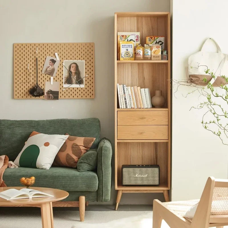 Living Room Solid Oak Bookshelf with Drawers and Doors