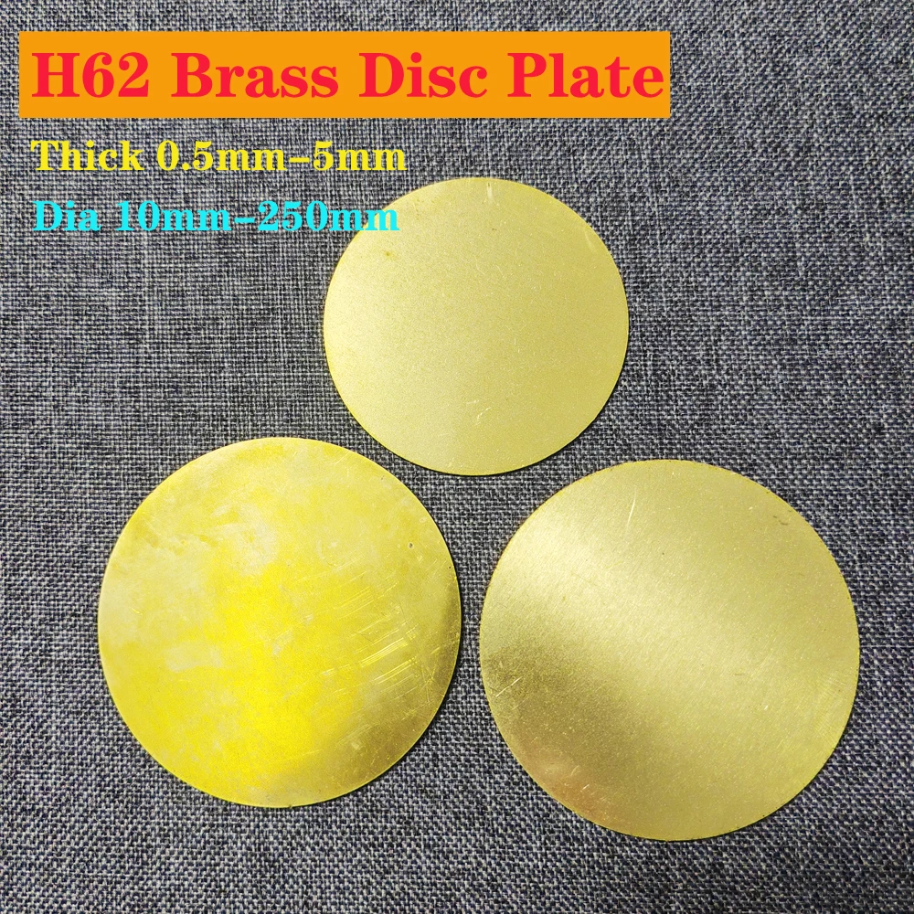 H62 Brass Disc Plate Brass Plate Circular Plate Thin Solid Round Brass Gasket Sheet Laser Cutting Dia 10mm-250mm Thick 0.5mm-5mm