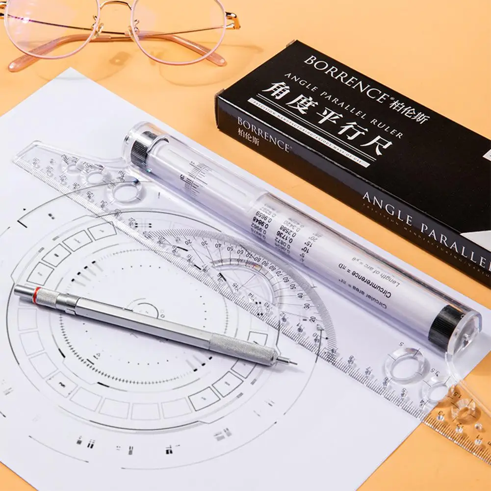 30cm Rolling Pusher Angle Parallel Ruler Multi-functional Student Drawing Roller Ruler Architect Exam Angle Balance Ruler