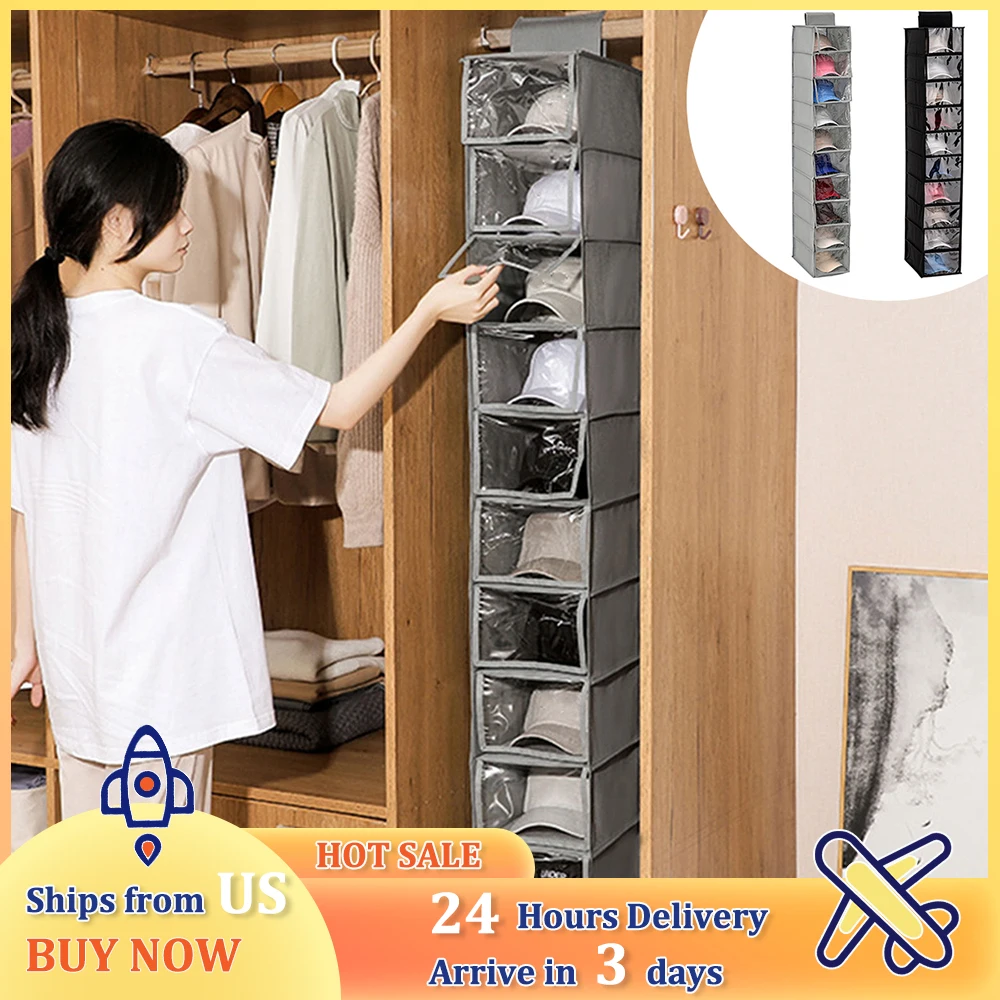 Hat Hanging Storage Bag Baseball Cap Organizer Rack Wtih Dust Cover for Wardrobe Multipurpose Clothes Shoes Organizer Holder