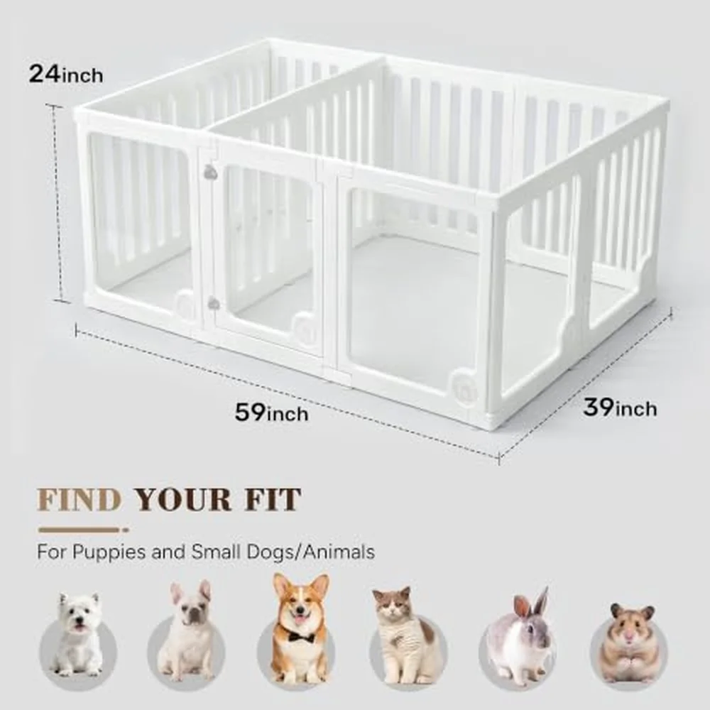 Clear Acrylic Dog Playpen 12 Panels with Divider 2 Room Design