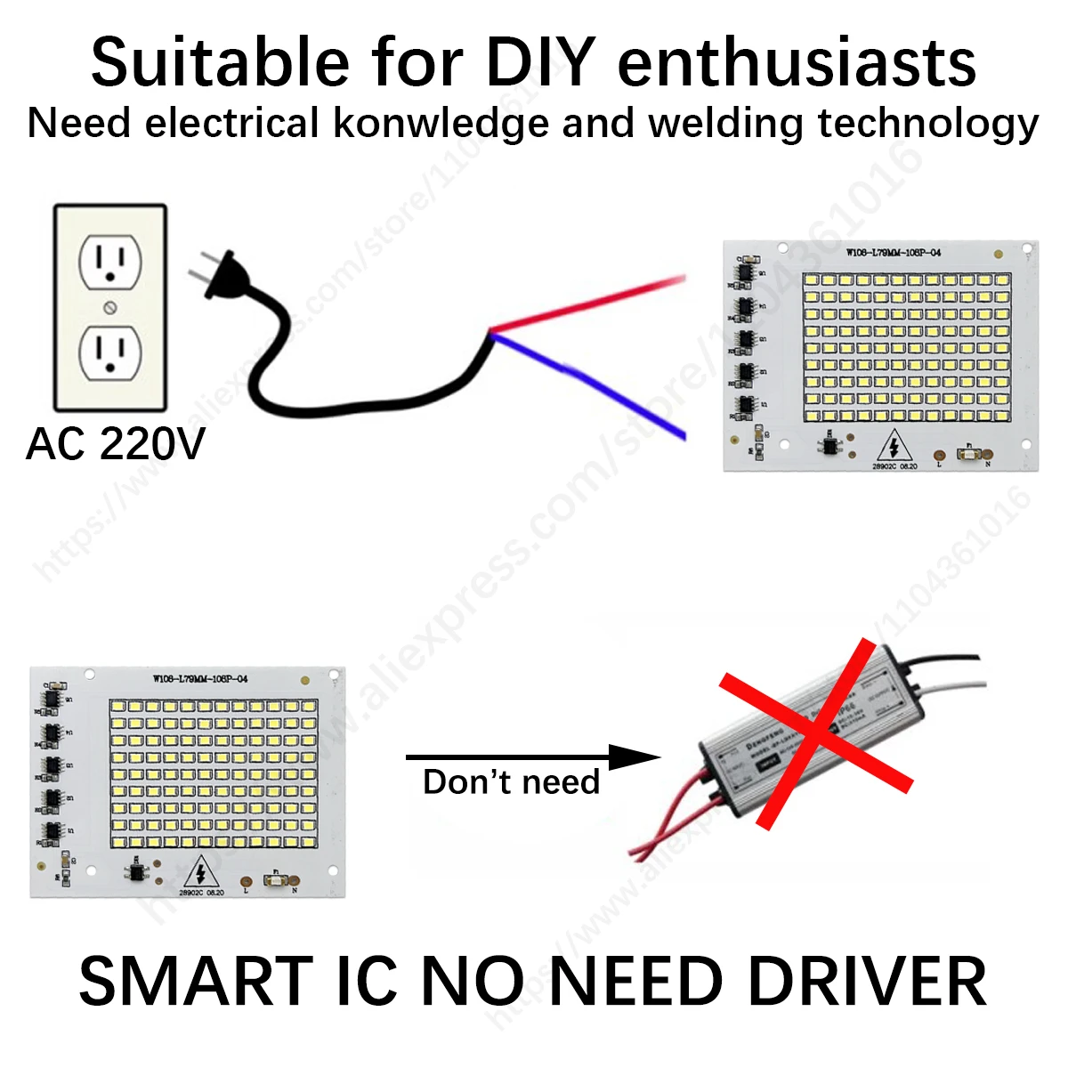 AC220V IC Drive LED PCB Floodlight Plate 10W 20W 30W 50W 100W Full Power Light Source Panel For Outdoor Lamps Replace DIY Chips