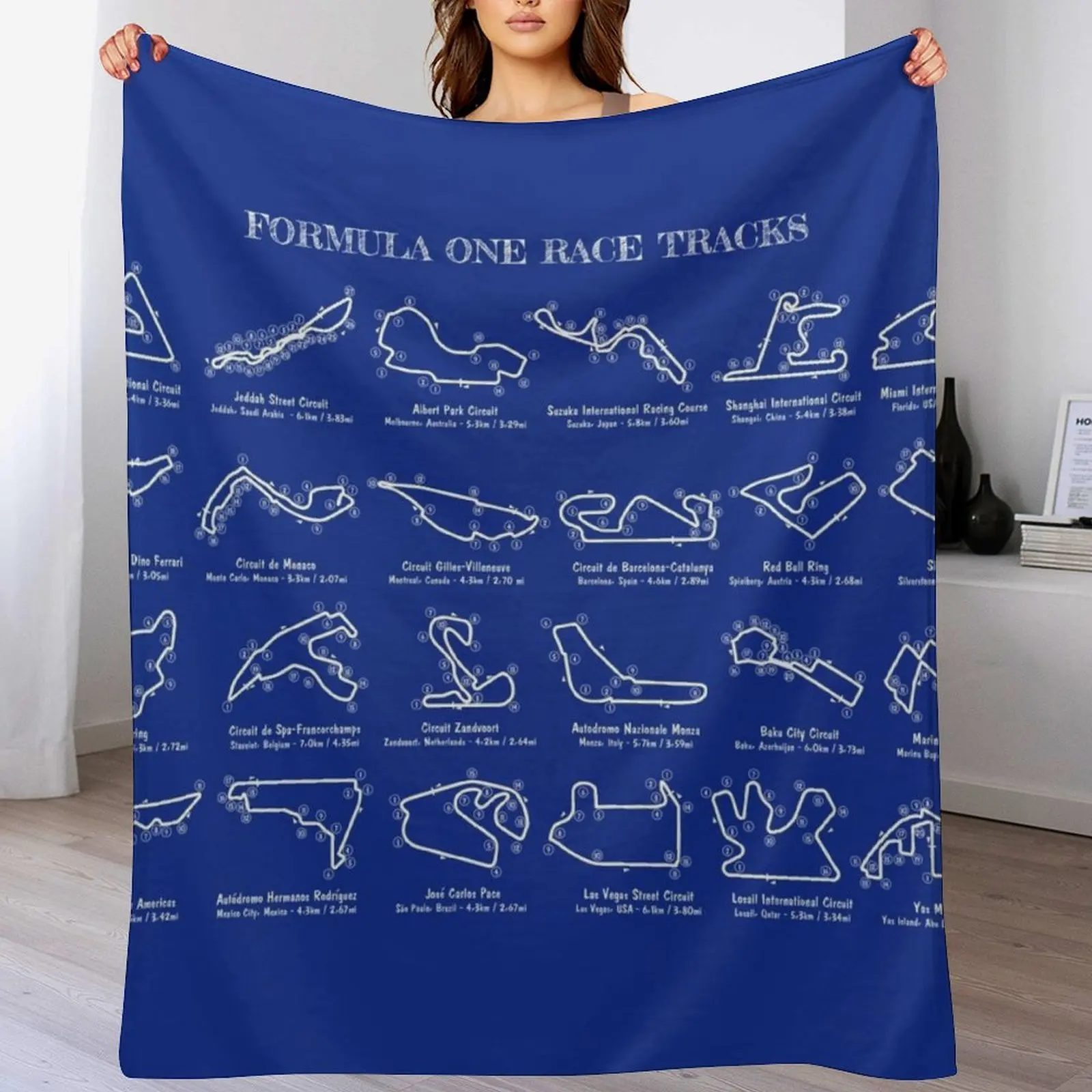 

F1 Race Tracks (White Stencil-No Background) Throw Blanket Sofas Polar Blankets