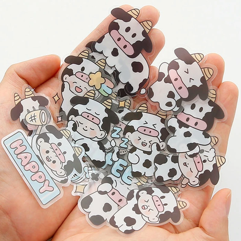 30pcs Cute Bullet Animal Stickers Waterproof Scrapbooking Material Panda Milk Cow Sticker for Children DIY Craft Supplies