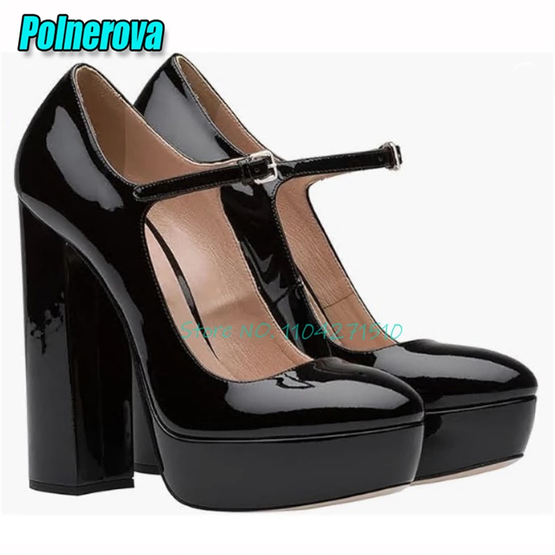 

Женские туфли-лодочки из лакированной кожи на платформе и высоком каблуке 14 см, туфли Мэри Джейн с круглым носком на толстой подошве и массивном каблуке, модные вечерние модельные туфли