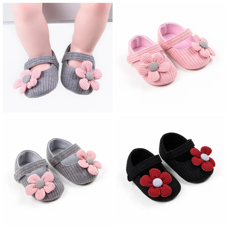 Zapatos de princesa para niñas, zapatos de bebé con lazo de flores, antideslizantes, transpirables, de lona, Shoes1-3 años