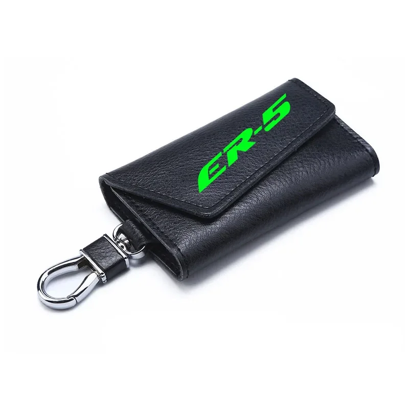 

3D cowhide Key key case Holder Chain Collection Keychain for Kawasaki ER-5 ER5 Logo Motorcycle Badge Keyring