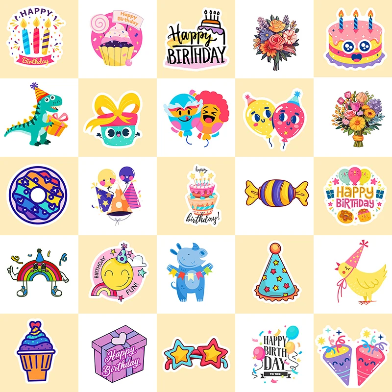 10/30/50PCS Happy Birthday PVC Sticker Aesthetic Decoration Scrapbooking Children's Korean Stationery School Supplies for Kids