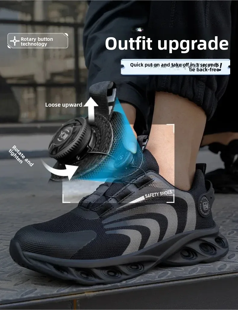 New Safetys Shoe Rotating Button Work Shoes Men Anti-smash Anti-puncture Shoes Fashion Men Sport Shoes Security Protective Boots
