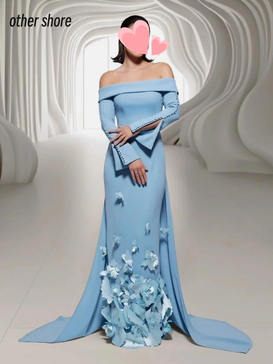 

Other Shore Elegant Vintage Sexy Sweet Blue Flowers Applique Boat Neck Customize Formal Occasion Prom Dress Evening Party Gowns