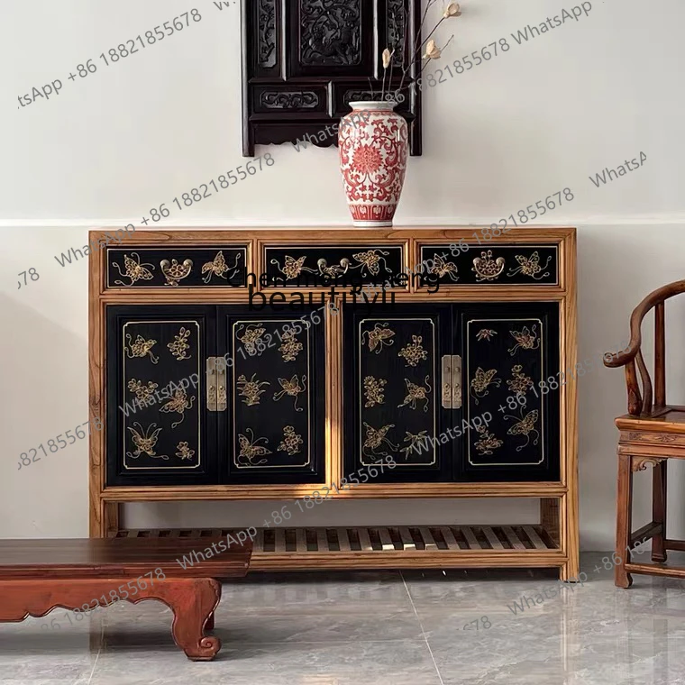 

Chinese solid wood dining side cabinet, living room wall locker, retro storage hallway cabinet