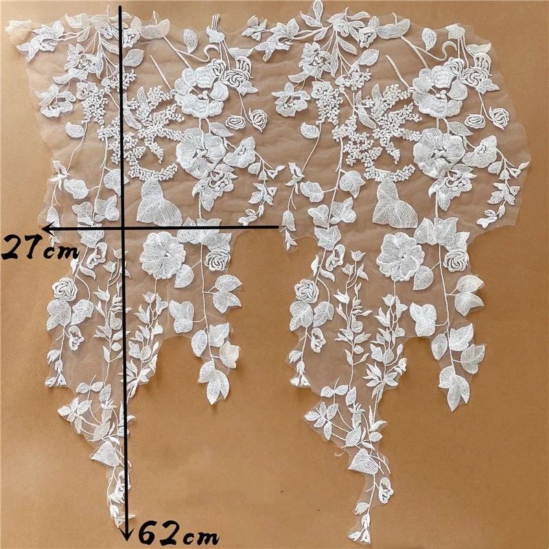 Rayon Embroidered Lace Leaf Flowers Patch, Chest Backs Accessories, Handmade DIY, Wedding Dress, 62x27cm, RS4164