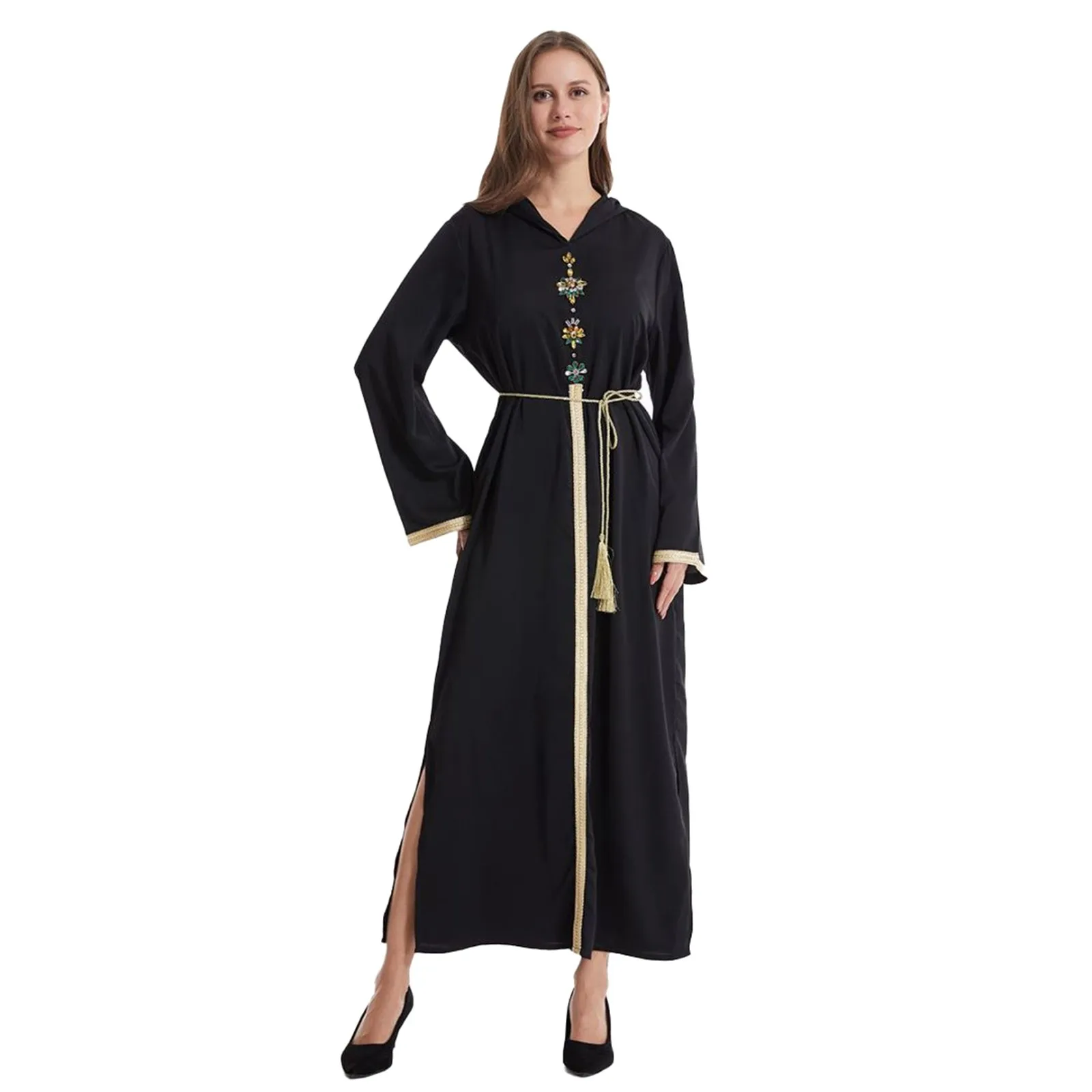 

Women's Muslim Hooded Long Sleeve Robe Vintage Pullover Dress Prayer Clothing under Scarf Hijab