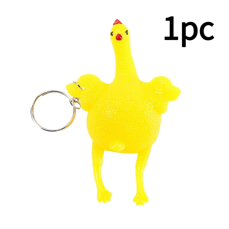 1/2 stuks grappige mini kip sleutelhanger, knijpbare TPU eierleggende eend speelgoed, creatieve nieuwigheid sleutelhanger, humoristische gag cadeau, geel - afbeelding 1