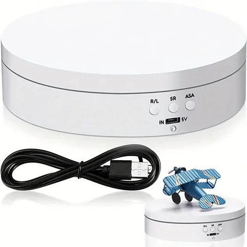 Soporte de exhibición giratorio Mesa giratoria eléctrica de 360 grados para productos de fotografía y exhibición (blanco 5,4 pulgadas) 138 mm