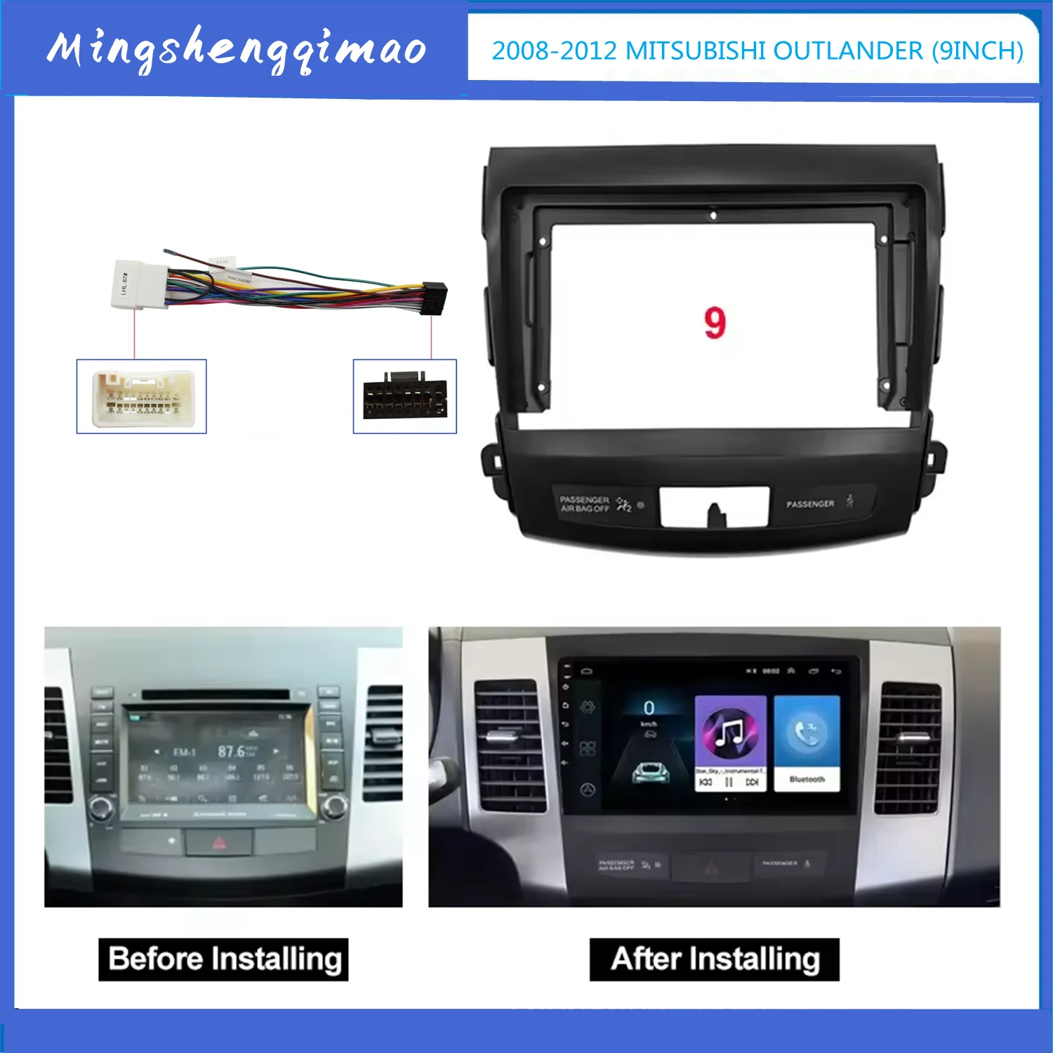 

2 Din 9 Inch Car Radio Installation DVD GPS Mp5 Plastic Fascia Panel Frame for Mitsubishi Outlander 2006-2014 Dash Mount Kit