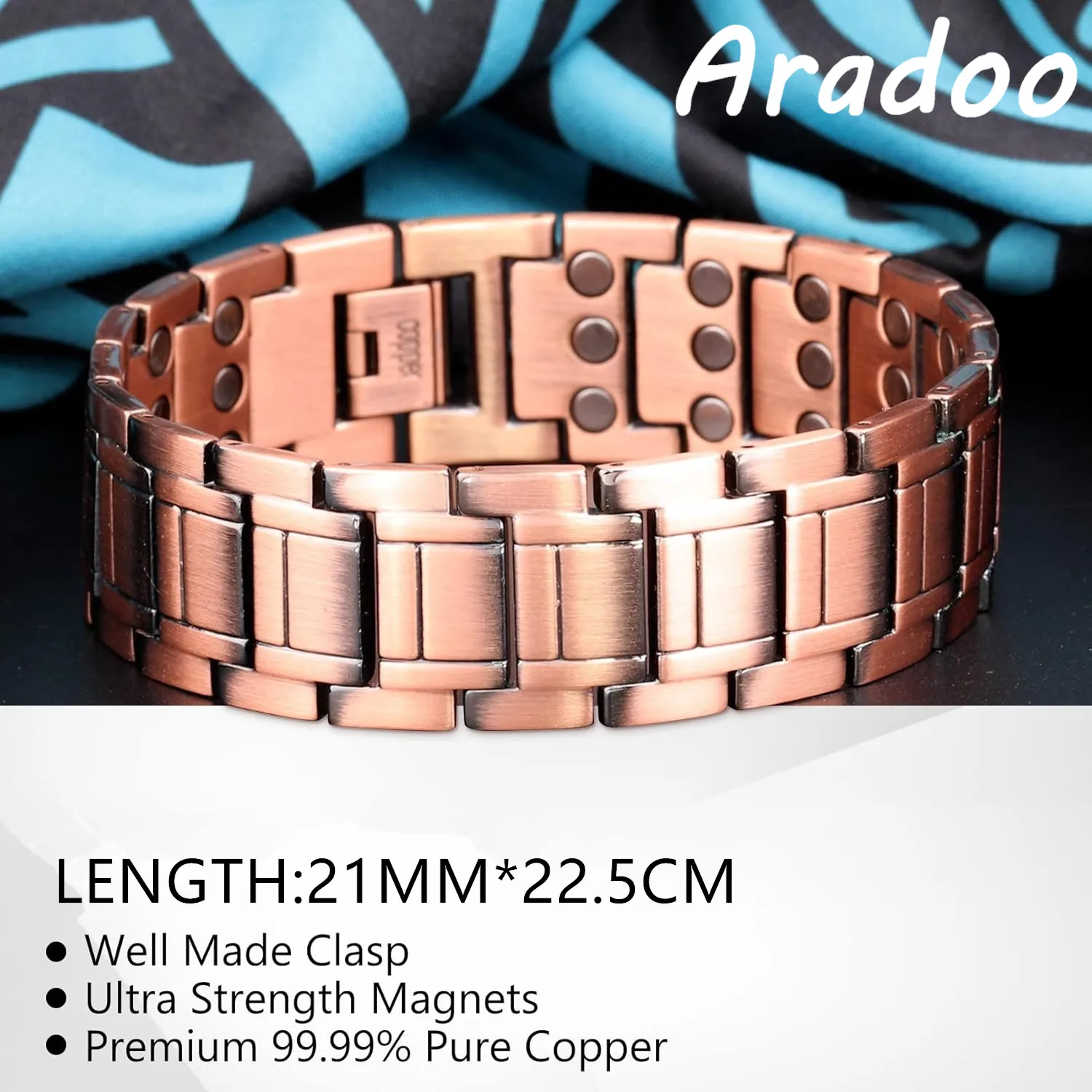ARADOO 3X Magnetic Copper Bracelet for Men 3500 Gauss Ultra Strength Magnetic Therapy Bracelets Husband Father's Day Gifts