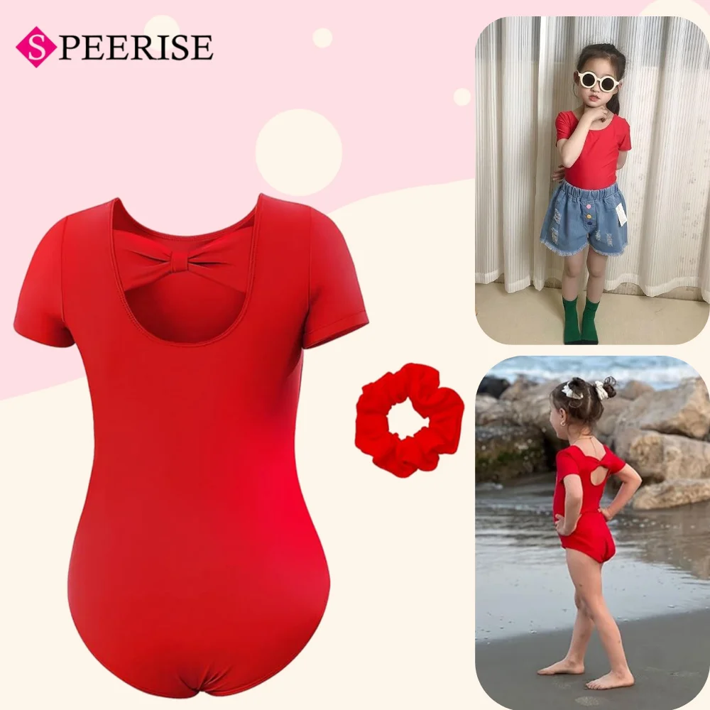 

Kids Princess Spandex Ballet Dance Leotard with Bowknot Short Sleeve Gymnastics Training Suit for Girls Dancewear